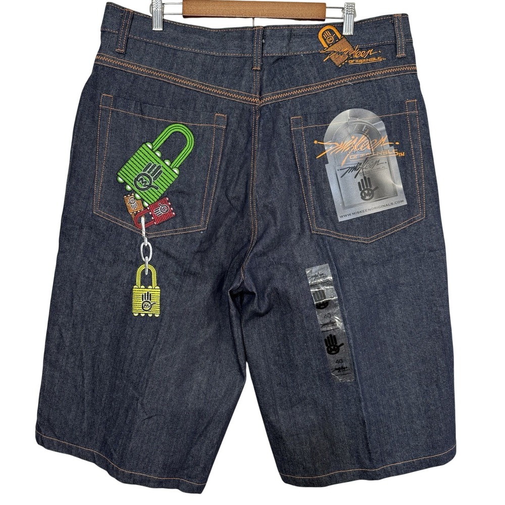 Miskeen Originals‎ Denim Shorts Mens 40 Y2K Baggy Streetwear Embroidered NWT